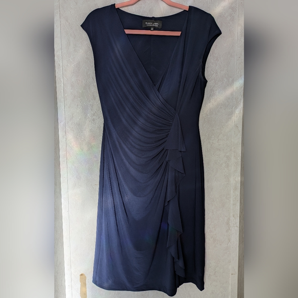Evan Picone Navy Asymmetrical Dress